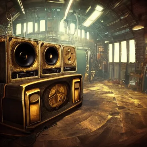 Prompt: https://media.discordapp.net/attachments/1005627087513714739/1006208556871192726/steam_punk_music_studio_full_of_mixers_speakers_and_old_electronic_music_machines_and_cables_artstation_unreal_engine_voluminous_lighting_-n_6_-i_-S_3419248349_ts-1659969213_idx-5.png