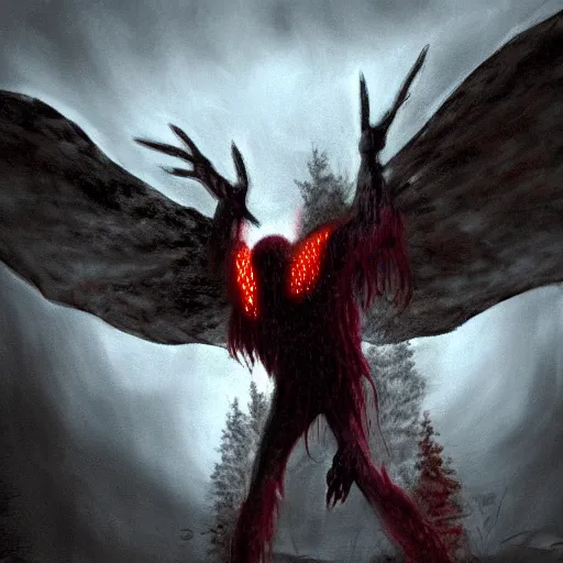 Image similar to a man was eaten by a giant mothman, he could only scream, ultra realistic pictures, detailed, hd, trending on deviantart