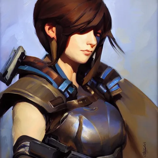 Prompt: greg manchess portrait painting of partially armored mikasa ackermann as overwatch character, medium shot, asymmetrical, profile picture, organic painting, sunny day, matte painting, bold shapes, hard edges, street art, trending on artstation, by huang guangjian and gil elvgren and sachin teng