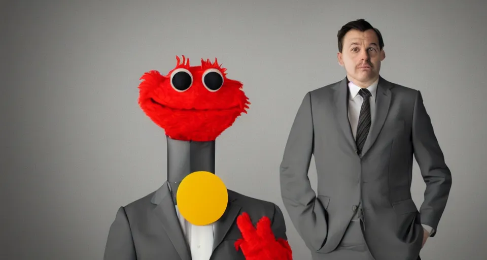 Image similar to elmo in a business suit in the style of clemens ascher, portrait