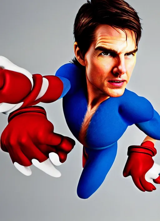 Prompt: a professional photo of tom cruise as sonic the hedgehog, not smiling, serious face, f / 1. 4, 9 0 mm