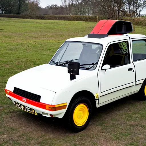 Prompt: a 4 wheeled Reliant Robin