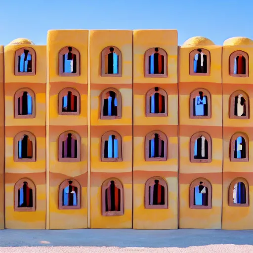 Image similar to big scale baby toy hotel in the dessert, cubism