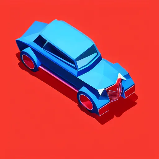 Image similar to beautiful and coherent low poly model of a red futuristic blue car in a white background isometric view