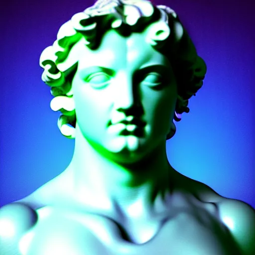 Image similar to 3 d sci - fi cgartist rendering of a hyper realistic marble greek statuary bust floating at the vast pulsating interdimensional fractal space portal at the psychedelic vaporwave event horizon directed by col price, trending on artstation