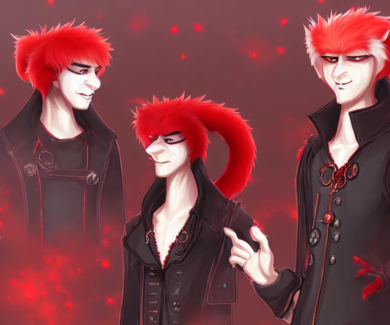 Image similar to furry - male - red - black - weasel - necromancer - fursona uhd ue 5 visual novel pc game expressions