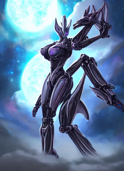 Image similar to cinematic goddess shot, cosmic sized perfectly proportioned stunning beautiful hot anthropomorphic robot mecha female dragon, in space, nebula sized, larger than galaxies, holding galaxy, sharp claws, sleek silver armor, epic proportions, epic size, epic scale, digital art, furry art, macro art, dragon art, giantess art, warframe fanart, furaffinity, deviantart