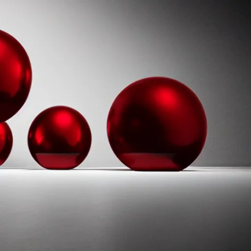 Prompt: chrome spheres on a red cube by pieter de ring