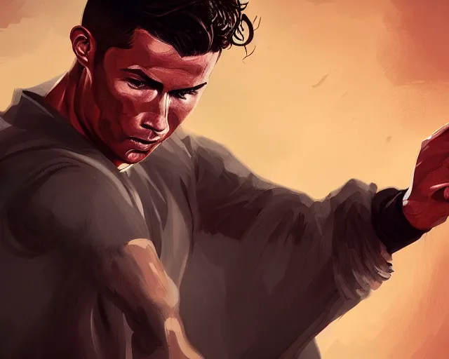 Image similar to cristiano ronaldo as a strong magician, fantasy art, in the style of tony start, illustration, epic, fantasy, intricate, elgant, amazing detail, digital painting, artstation, concept art, smooth, sharp focus