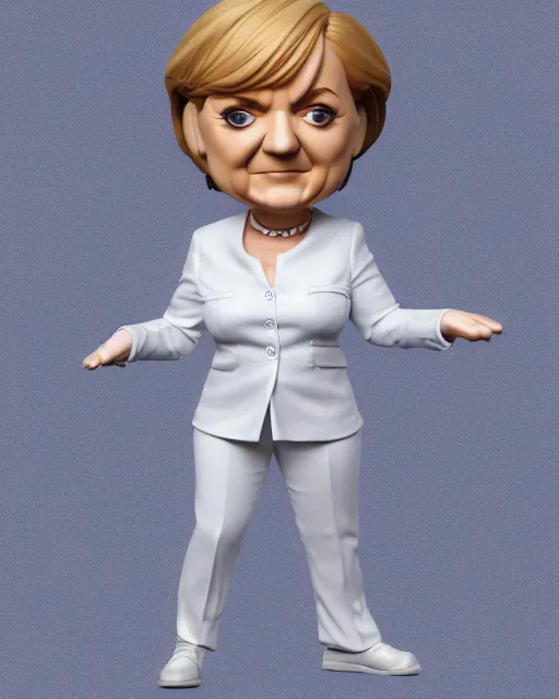 Image similar to full body 3d render of funko pop angela merkel as a funko pop, studio lighting, white background, blender, trending on artstation, 8k, highly detailed