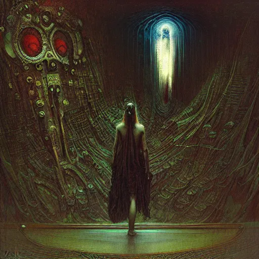 Image similar to cyberpunk dreaming by gustave dore and gustave moreau and beksinski