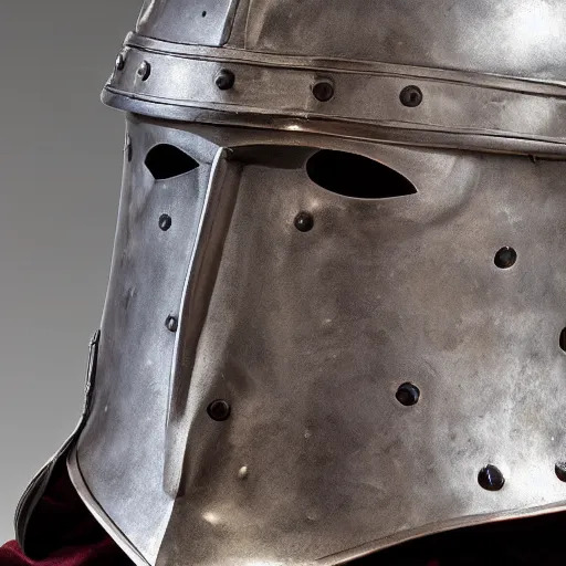 Image similar to bascinet helmet,realistic,photography