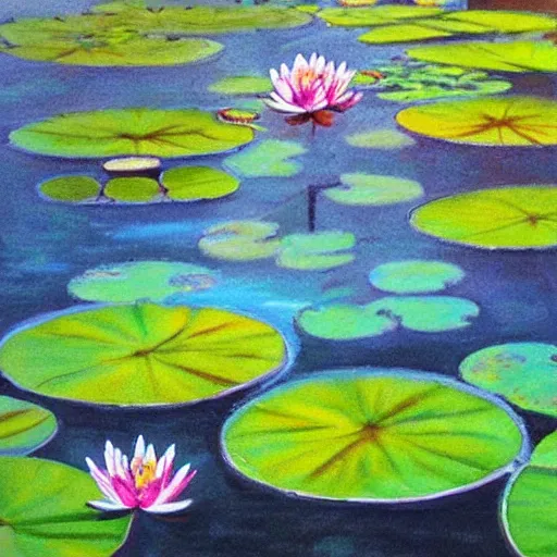 Prompt: A beautiful painting of a waterlily pond, resin pond