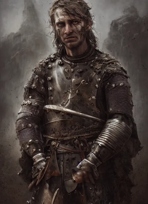 Image similar to portrait photo of a medieval warrior, rough loner man, dirt and unclean, extreme detail, cinematic, dramatic lighting render, extreme photorealism photo by national geographic, tom bagshaw, masterpiece