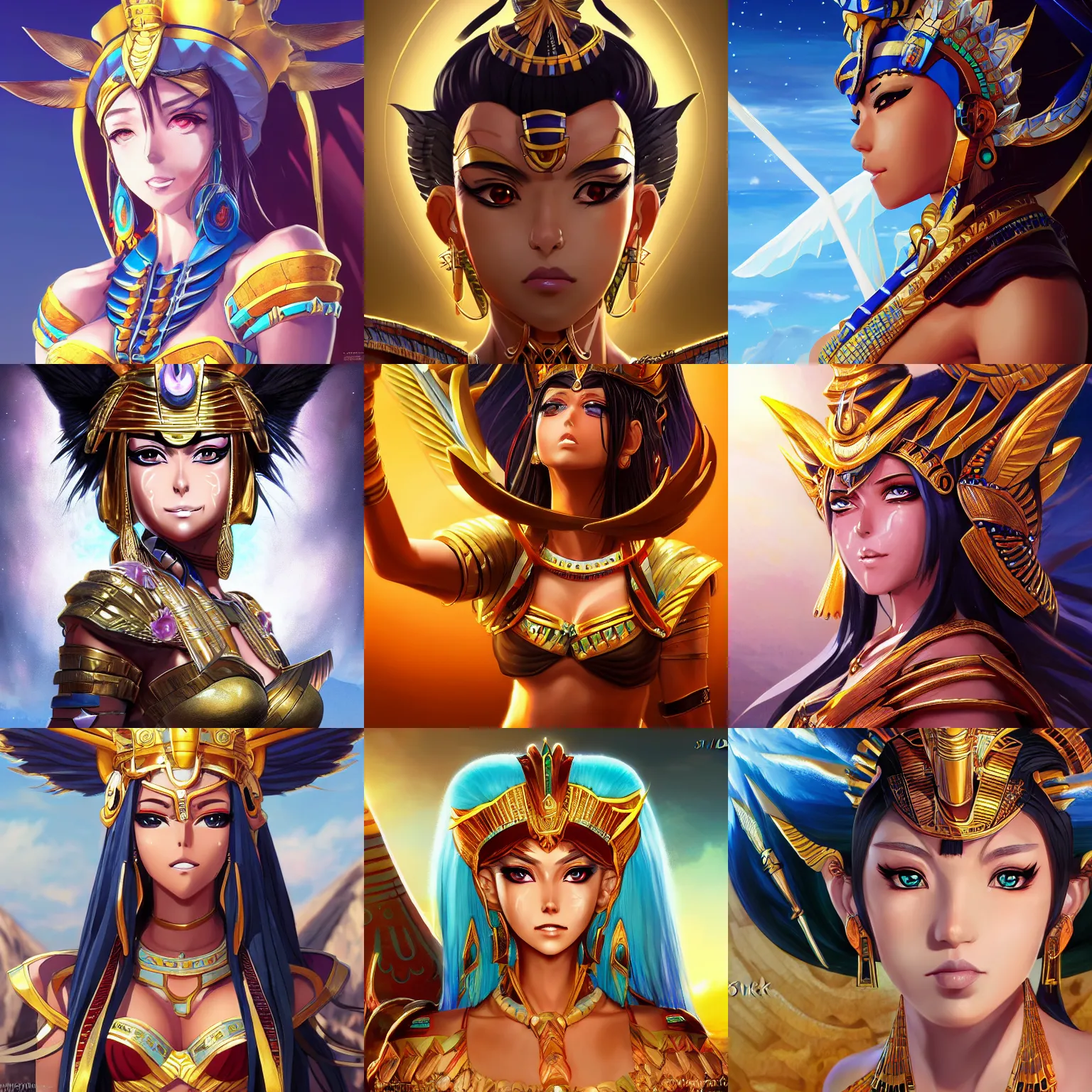 Prompt: A close-up professional anime portrait of Ssunbiki as an Egyptian sun goddess from Skyrim, by a professional manga illustrator, Stanley Artgerm Lau, WLOP, Rossdraws, James Jean, Andrei Riabovitchev, Marc Simonetti, and Sakimichan, tranding on artstation