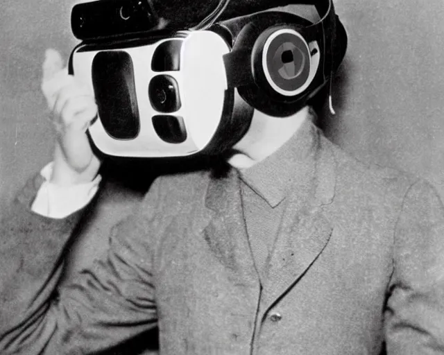 Prompt: 1 9 2 0 s photo of a person wearing a vr virtual reality headset