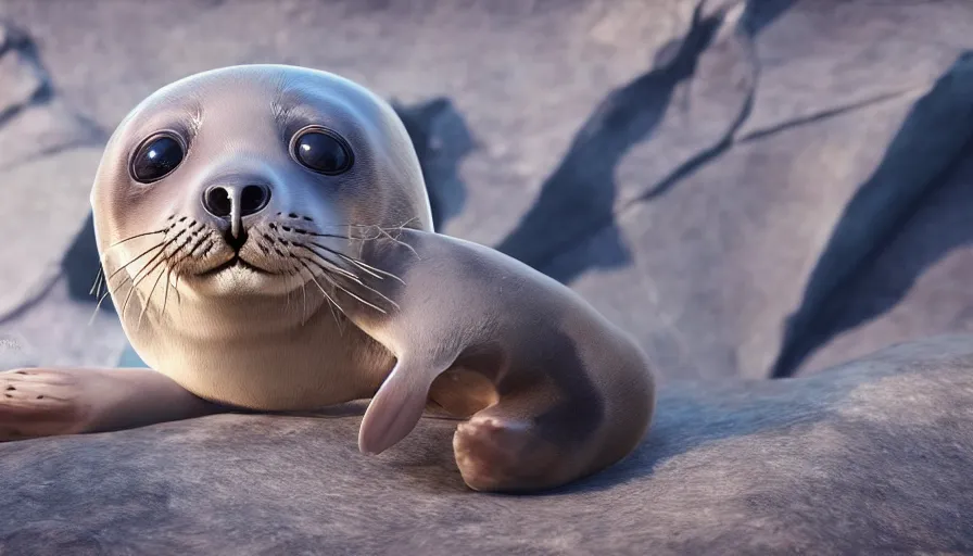 Prompt: cute seal pup with mickey mouse hands unreal engine