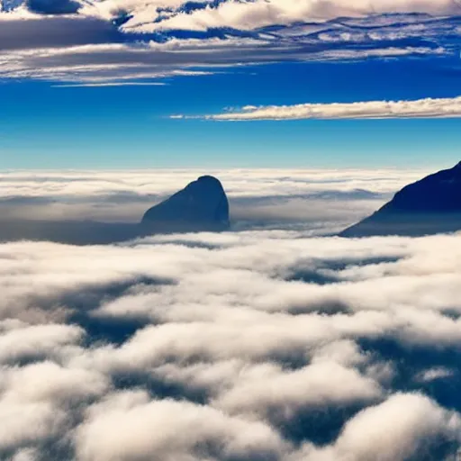 Prompt: mountains floating above the clouds