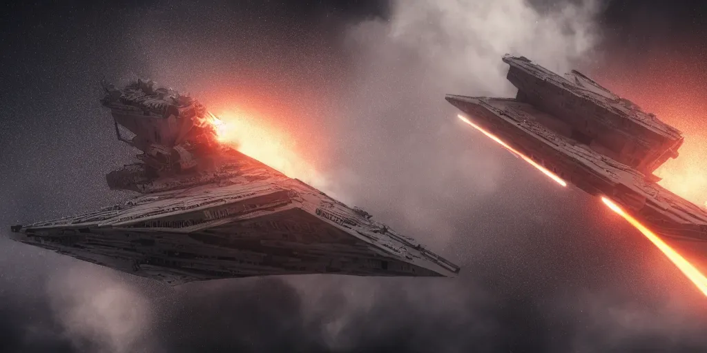 Prompt: star destroyer exploding, cinematic light, 8K