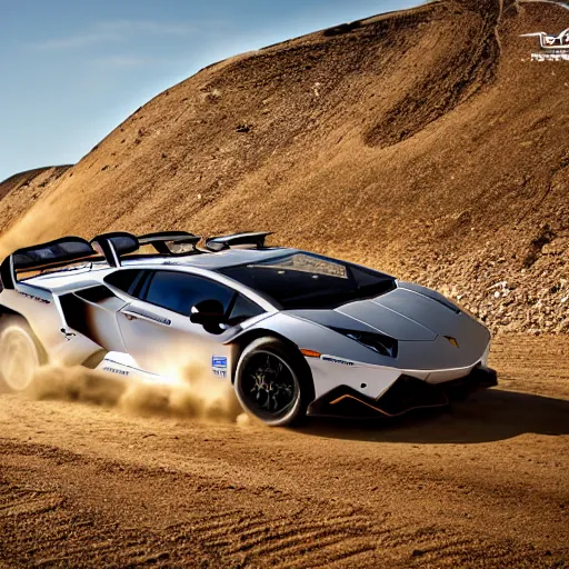 Image similar to lamborghini Countache rallycar sliding through a dirt road at high speed