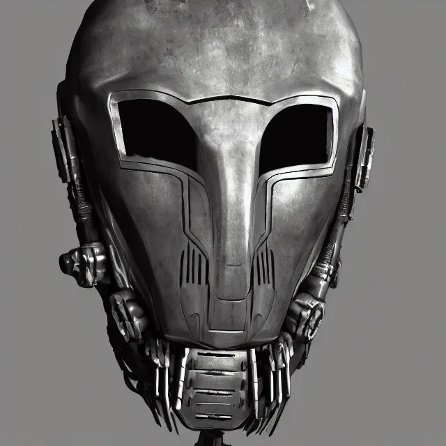 Image similar to slipknot mecha mask, dark cinematic, volumetric, realistic, 3 d render, cinematic lighting, ray tracing, cinematic, unreal engine 5, unreal engine render, octane render, hyper realistic, photo, 8 k