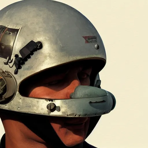 Image similar to a digital painting of a fighterjet pilot helmet of the ghost of kiev, hyper realistic, very detailed, in the style of greg rutkowski