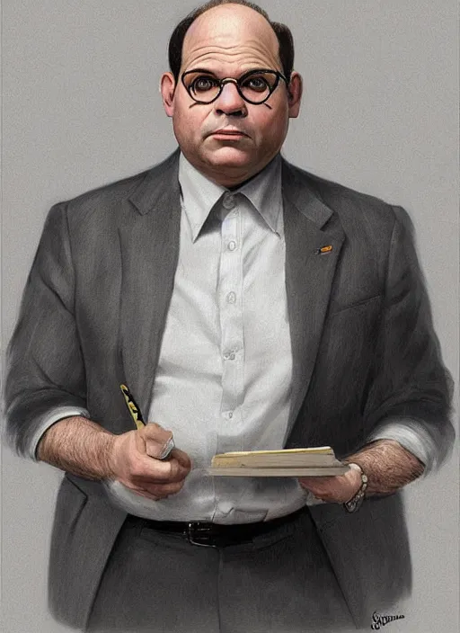 Image similar to digital _ painting _ of _ george costanza _ by _ filipe _ pagliuso _ and _ justin _ gerard _ symmetric _ fantasy _ highly _ detailed _ realistic _ intricate _ port