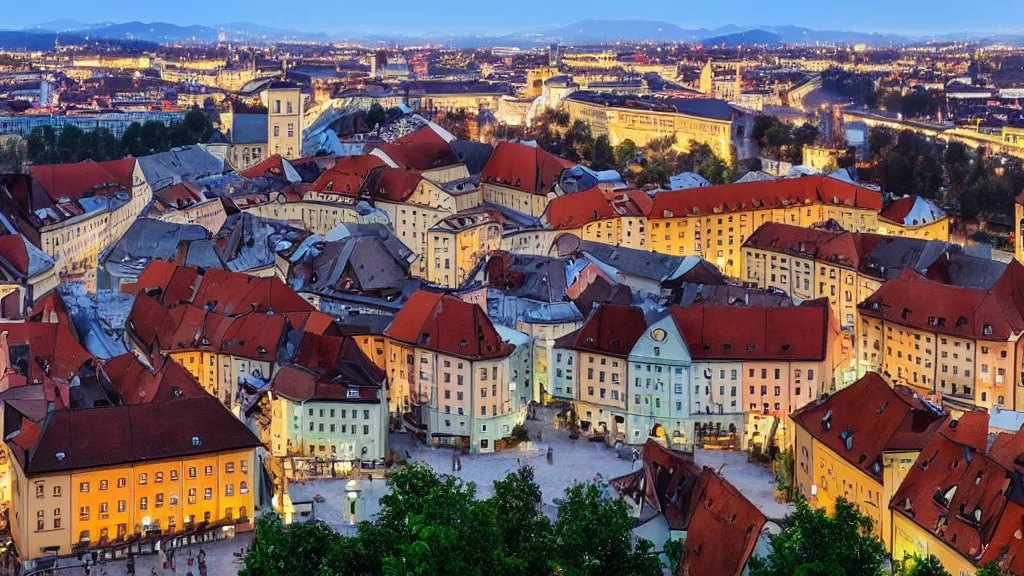 Prompt: a beautiful evening in Ljubljana Slovenia