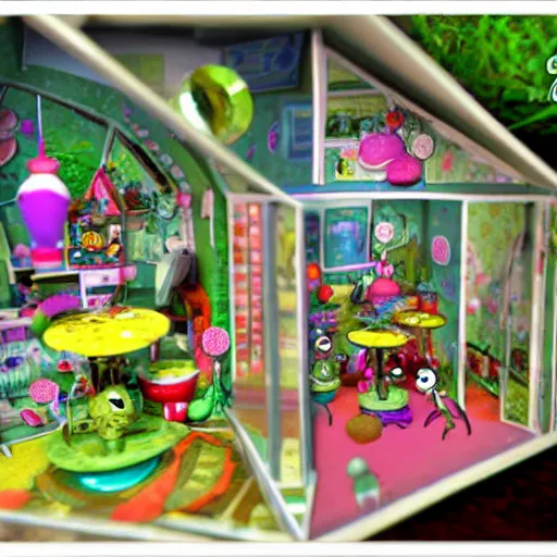 Prompt: pikmin dollhouse inside a kaleidoscope