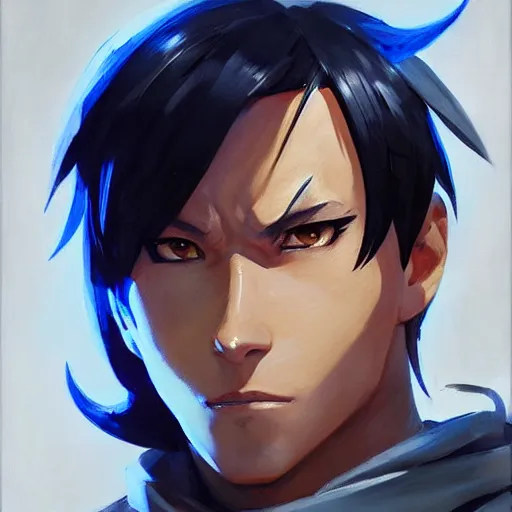 Image similar to greg manchess portrait painting of kirito as overwatch character, medium shot, asymmetrical, profile picture, organic painting, sunny day, matte painting, bold shapes, hard edges, street art, trending on artstation, by huang guangjian and gil elvgren and sachin teng