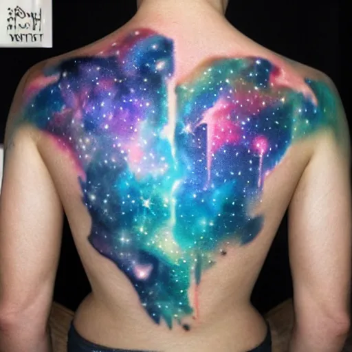 Image similar to A galaxy wolf shaped nebula watercolor tattoo, highly detailed,