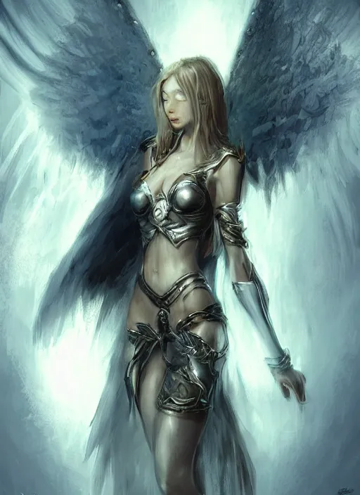 Image similar to concept art, angel knight girl. by artstation trending, by joseph mallord william turner, luis royo, konstantin razumov, cinematic lighting, highly detailed