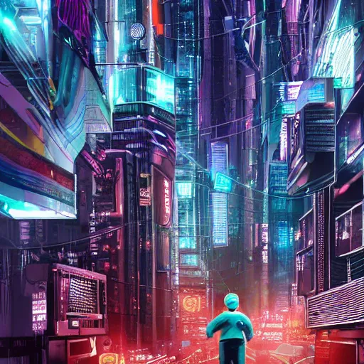 Prompt: people running away from cryptocurrency scared, cyberpunk art