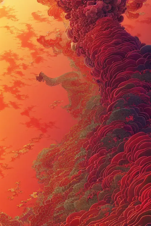 Image similar to a beautiful hyperdetailed design 4 k wallpaper illustration of a huge reddish phoenix, victo ngai style, from china, style of studio ghibli, makoto shinkai, raphael lacoste, louis comfort tiffany, denoise, deblurring, artgerm, xision, james jean, ross tran, chinese style