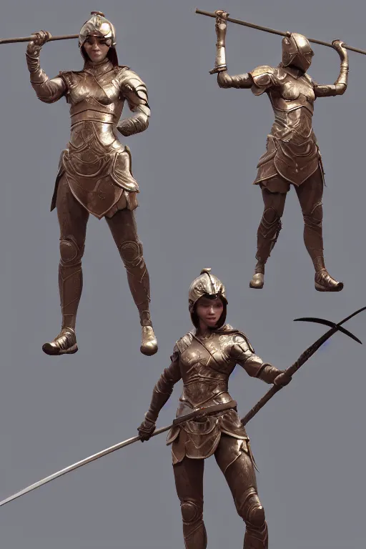 Prompt: а highly detailed sculpt of athletic girl in armor with long spear in hands, concept design, cinematic light, featured on artstation, octane render, path tracing, sharp focus, 4 k.