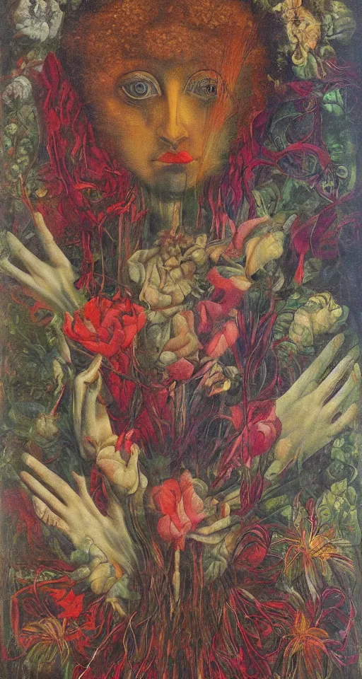 Image similar to floral portrait by wojciech siudmak and ernst fuchs, oil on canvas