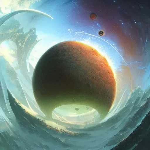 Image similar to sci-fi torus shaped planet, Marc Simonetti and Greg Rutkowski