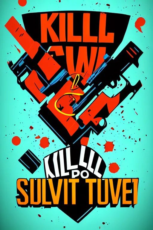 Image similar to kill to survive, shoot to kill logo. pop art, no duplicate image, glowing lights, highly detailed, digital painting, artstation, concept art, smooth, sharp focus, illustration, details type, art by richard hamilton and mimmo rottela