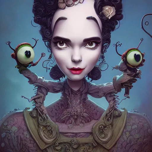 Image similar to Lofi portrait, Pixar style by Joe Fenton and Stanley Artgerm and Tom Bagshaw and Tim Burton, wink