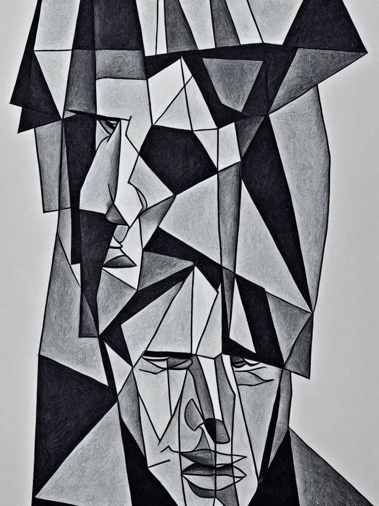 Image similar to a detailed line art portrait of writer leonard cohen, inspired by cubism.