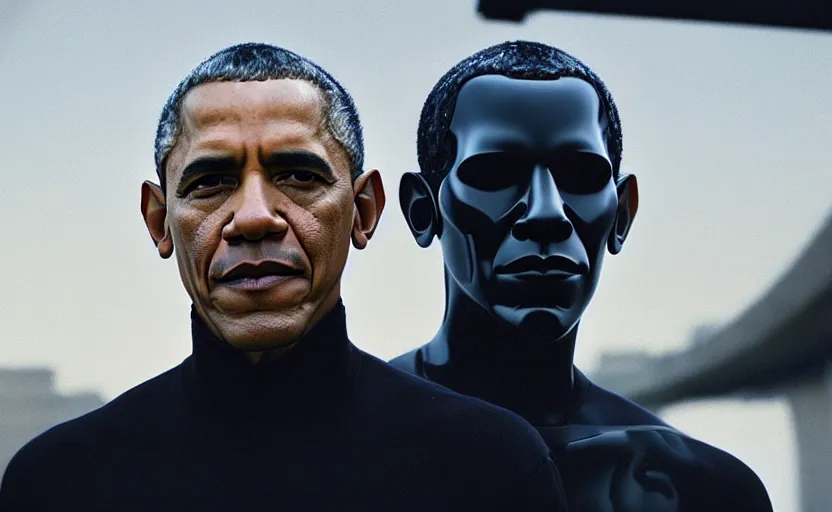 Prompt: cinestill 5 0 d candid photographic portrait by quentin tarantino of barack obama wearing sexy black rugged techwear on a black marble monument, extreme long shot, modern cyberpunk moody emotional cinematic, clear skies, 8 k, hd, high resolution, 3 5 mm, f / 3 2, ultra realistic faces, ex machina