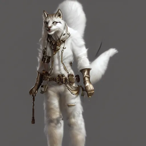 Prompt: white anthropomorphic lynx cat full body by Craig Mullins and Noriyoshi Ohrai, furry art, steampunk fantasy style, 4k, trending on artstation