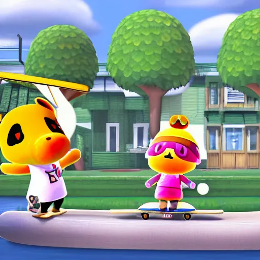 Image similar to A digital drawing fish lens of Isabelle from Animal Crossing skateboarding, trending on Twitter