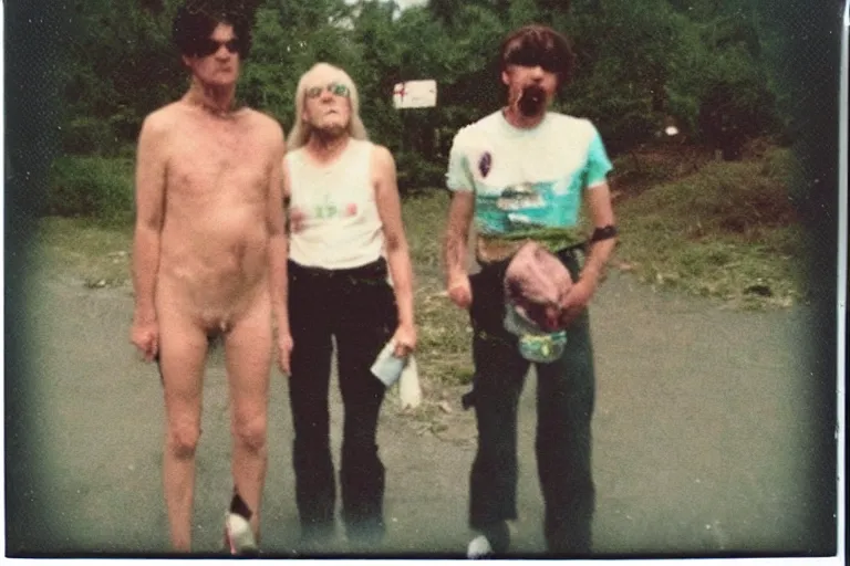 Image similar to found polaroid photo of trash humpers, wtf