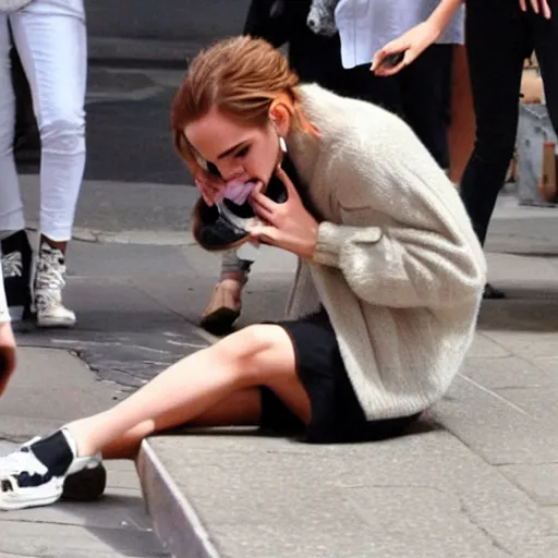 Prompt: Photo of Emma Watson puking