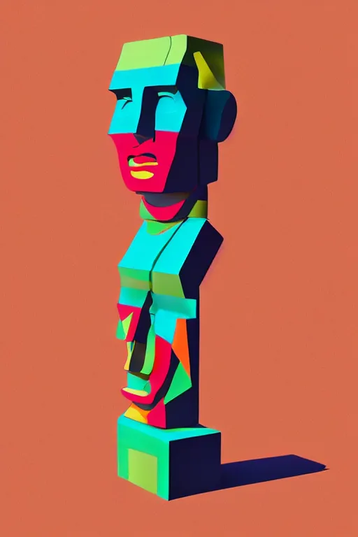 Image similar to cubist moai statue cutout digital illustration cartoon colorful beeple