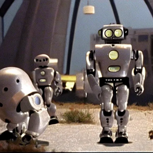 Image similar to film still of the 2001 movie robot invasion from planet 153