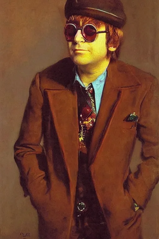 Image similar to Portrait of Elton John Lennon in 1970 by Ilya Repin