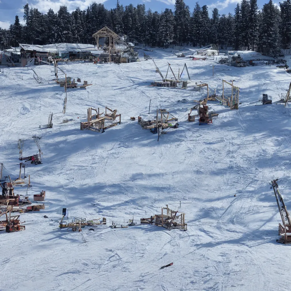 Prompt: ski station construction, clear weather, 8 k,