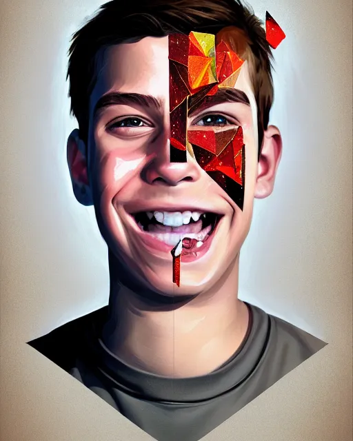Image similar to digital painting, of smiling boy, shards of time, medium closd - up, illustration, highly detailed, simple, no jagged lines, smooth, artstation, artwork by obey, artwork by sandra chevrier
